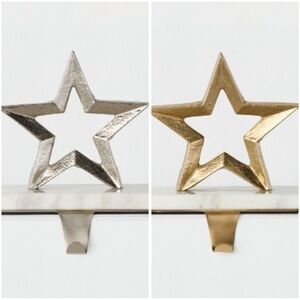 Two Like New Metal Silver & Gold Toned Star Stocking Holders with Marble Base